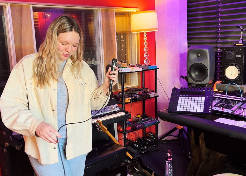 Erin Greider recording vocals in the studio